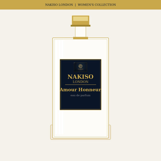 Nakiso London Amour Honneur perfume bottle packaging on a white background