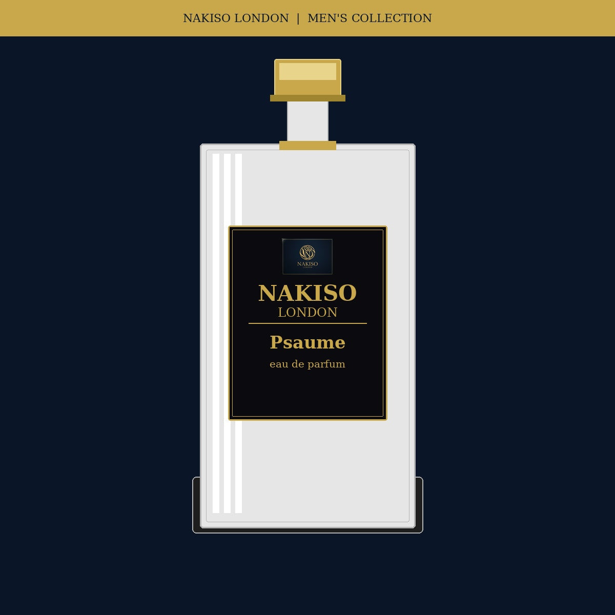 Nakiso London Psaume perfume bottle on a dark background