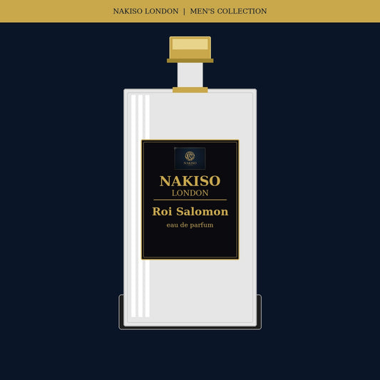 Nakiso Roi Salomon eau de parfum bottle on a dark blue background